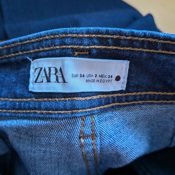 ZARA Wide Leg Flare Jeans Size 2 Dark Blue Sailor Style High Rise 99% Cotton - Picture 6 of 11